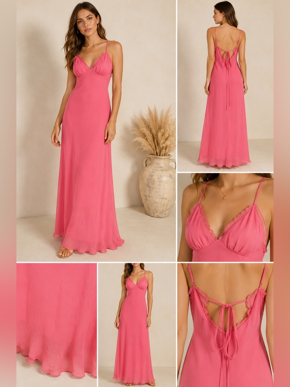 Ownley Pink Ruffle Tie Back Maxi Dress Size S